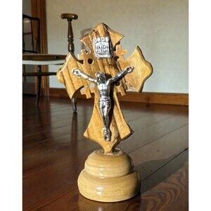 Holy Land Olive Wood Cross Stand and Crucifix Jesus Jerusalem 4”x2”
